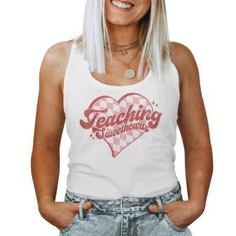 Teaching Sweethearts Checkered Heart Valentines Day Teacher Women Tank Top Basic Casual Daily Weekend Graphic - Seseable