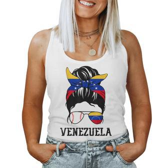Venezuelan Baseball Fan Girl Mom Messy Bun Venezuela Flag Women Tank Top | Mazezy