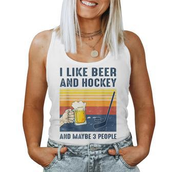 Vintage I Like Beer Hockey Maybe 3 People Gift For Mens Women Tank Top Basic Casual Daily Weekend Graphic - Seseable