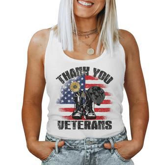 Vintage Thank You Veterans Combat Boots Flower Veterans Day V2 Women Tank Top Basic Casual Daily Weekend Graphic - Seseable