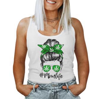 Weed Marijuana Cannabis Mom Life Messy Bun Pot-Head Stoner Women Tank Top Basic Casual Daily Weekend Graphic - Thegiftio UK