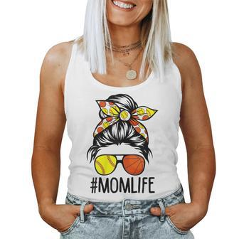 Womens Dy Mom Life Softball Basketball Mommy Mothers Day Messy Bun Women Tank Top Basic Casual Daily Weekend Graphic - Thegiftio UK