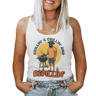 Womens Grillin Chillin Refillin Design Fathers Day Bbq Women Tank Top Basic Casual Daily Weekend Graphic - Thegiftio UK