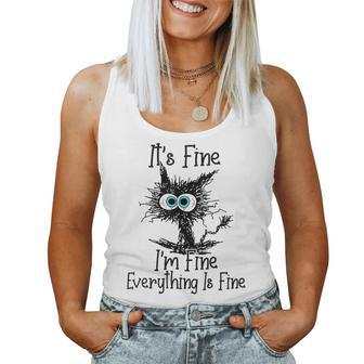Womens Its Fine Im Fine Everything Is Fine Funny Cat Black Cat Women Tank Top Basic Casual Daily Weekend Graphic - Seseable