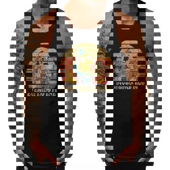 Everything Is Fine Dog Drinking Coffee Burning Meme Men Tank Top Daily Basic Casual Graphic - Thegiftio
