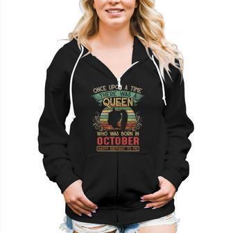 A Queen Was Born In October Birthday Women Hoodie Casual Graphic Zip Up Hooded Sweatshirt - Thegiftio UK