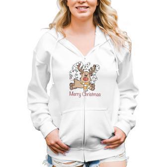 Christmas Deer Merry Christmas Women Hoodie Casual Graphic Zip Up Hooded Sweatshirt - Thegiftio UK