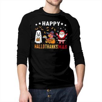 Happy Hallothanksmas Ghost Turkey Pumpkin Christmas Santa  Men Baseball Tee Raglan Graphic Shirt