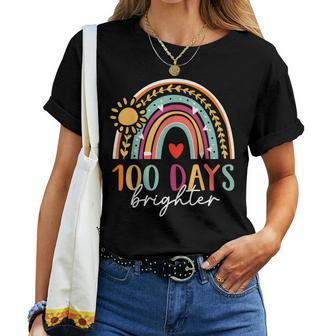 100 Days Brighter Teacher Student 100 Days Of School Rainbow V2 Women T-shirt | Mazezy