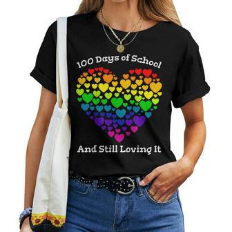 100Th Day Of School Shirt Teacher Heart Valentine Day Women T-shirt | Mazezy