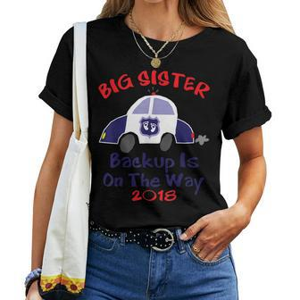 2018 Cute Big Sister Pregnancy Announcement Police Car Women T-shirt | Mazezy