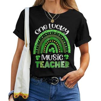 One Lucky Music Teacher Rainbow Shamrock St Patricks Day  Women T-shirt Casual Daily Crewneck Short Sleeve Graphic Basic Unisex Tee