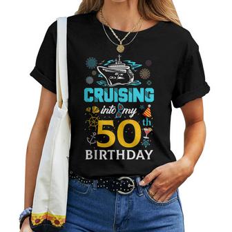 Cruising Into My 50 Year Old Birthday Squad 50Th Cruise Bday  Women T-shirt Casual Daily Crewneck Short Sleeve Graphic Basic Unisex Tee