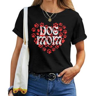 Dog Mom Heart Shape Paw Prints For Dog Lovers  Gift For Womens Women Crewneck Short T-shirt