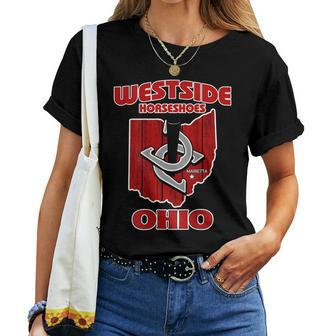 23_Westside Horseshoes Marietta Back Women T-shirt | Mazezy