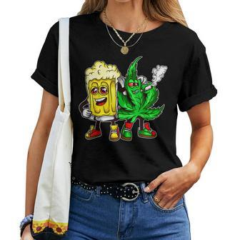 420 Pot Leaf Marijuana Bong Beer Drunk Weed Cannabis Women T-shirt | Mazezy