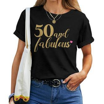 50Th Birthday Women Shirt - 50 And Fabulous Gold And Pink Women T-shirt | Mazezy
