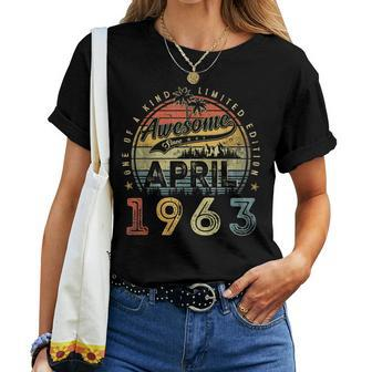 60 Year Old Awesome Since April 1963 60Th Birthday Women T-shirt - Seseable