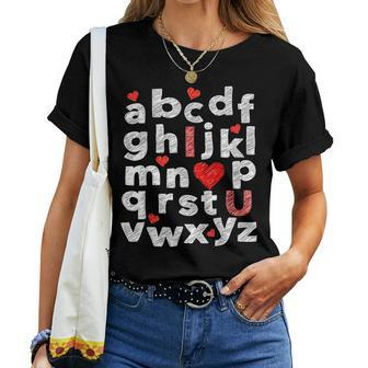 Abc Chalk Alphabet I Love You English Teacher Valentines Day V5 Women T-shirt - Seseable