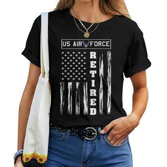 Air Force Retired Distressed American Flag Women T-shirt | Mazezy