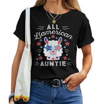 All Llamerican Auntie Aunt Mother July 4Th Patriotic Llama Women T-shirt Casual Daily Crewneck Short Sleeve Graphic Basic Unisex Tee - Monsterry CA