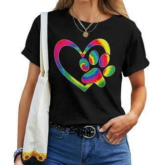 Animal Rescue Dog Cat Paw Heart Print Tie Dye Dog Dad Mom  Gift For Mens Women T-shirt Casual Daily Crewneck Short Sleeve Graphic Basic Unisex Tee