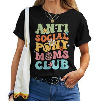 Anti Social Pony Moms Club Horse Mom Groovy Flowers Women T-shirt | Mazezy
