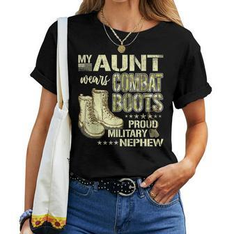 My Aunt Wears Combat Boots Dog Tags - Proud Military Nephew Women T-shirt - Seseable