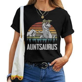 Auntsaurus Aunt Dinosaurs Dad & Baby Fathers Day Gift Women T-shirt - Seseable