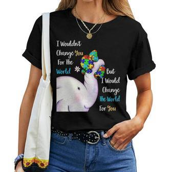Autism Mom Change The World For You Elephant Puzzle Pieces Women T-shirt - Seseable