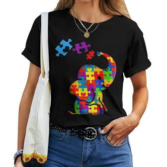 Autism Mom Elephant Puzzle Pieces Adhd Autism Supporter Women T-shirt - Seseable