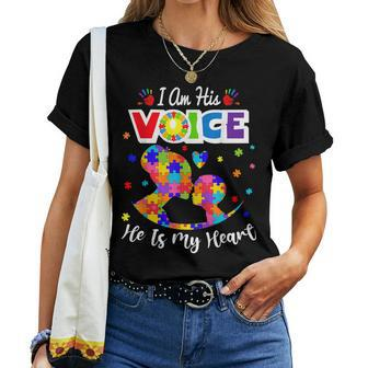 Autism Mom I Am His Voice He Is My Heart Women T-shirt | Mazezy