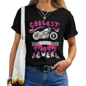 Print On Back Coolest Biker Mom Ever Motorcycle Gear Women T-shirt | Mazezy
