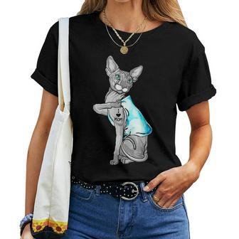 Badass Sphynx Cat I Love Mom Tattooed Women T-shirt - Seseable
