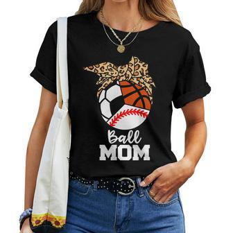 Ball Mom Baseball Soccer Basketball Leopard Mom Women T-shirt | Mazezy