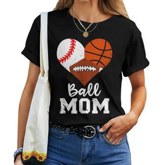 Ball Mom Funny Baseball Football Basketball Mom  Women T-shirt Casual Daily Crewneck Short Sleeve Graphic Basic Unisex Tee