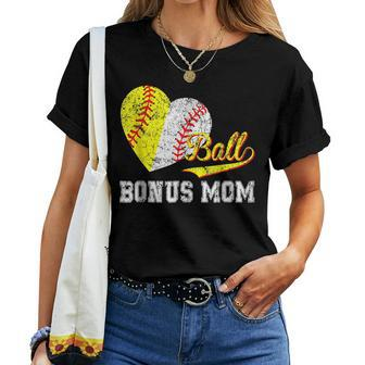 Baseball Softball Ball Heart Bonus Mom Women T-shirt | Mazezy