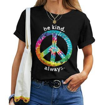 Be Kind Always Tie Dye Peace Sign Hippie Style T  Women T-shirt Casual Daily Crewneck Short Sleeve Graphic Basic Unisex Tee
