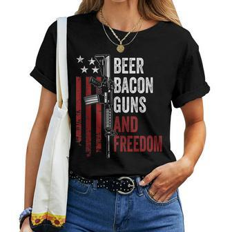 Beer Bacon Guns & Freedom - Funny Bbq Gun Usa Flag Drinking Women T-shirt - Seseable