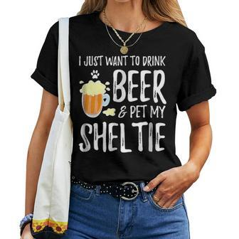 Beer And Sheltie Funny Dog Mom Or Dog Dad Gift Idea Women T-shirt - Seseable