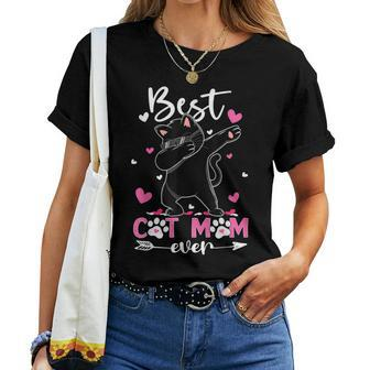 Best Cat Mom Ever Funny Dabbing Black Kitten Mothers Day Women T-shirt - Seseable