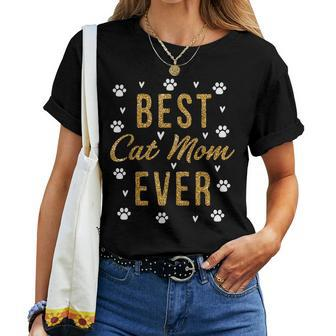 Best Cat Mom Ever Gifts Cute Love Heart Print Cat Mama Women T-shirt - Seseable