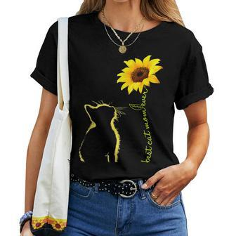 Best Cat Mom Ever Sunflower Floral Branch Cat Lover Mom Women T-shirt - Seseable