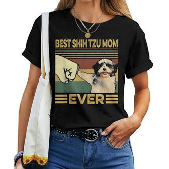 Best Shih Tzu Mom Ever Retro Vintage Women T-shirt - Seseable