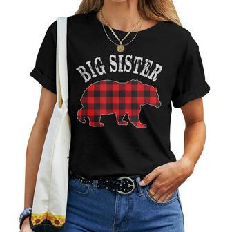 Big Sister Bear Red Black Buffalo Plaid Mama Check Pattern Women T-shirt | Mazezy DE