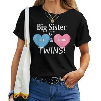 Big Sister Of Boy And Girl Twins Sibling Heart Women T-shirt | Mazezy
