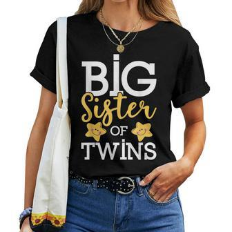 Big Sister Of Twins Siblings Pregnant Baby Shower Women T-shirt | Mazezy