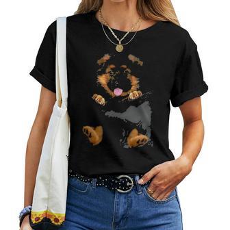 Black White German Shepherd Pocket Funny Mom Dad Kids Gifts Women T-shirt - Seseable