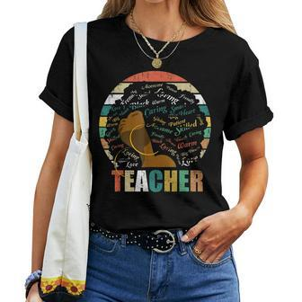 Black Woman Teacher Afro Retro Black History Month Gifts Women T-shirt - Seseable