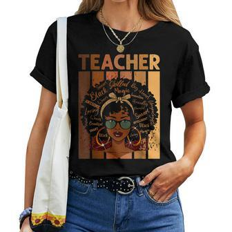 Black Woman Teacher Afro Retro Matching Black History Month V4 Women T-shirt - Seseable